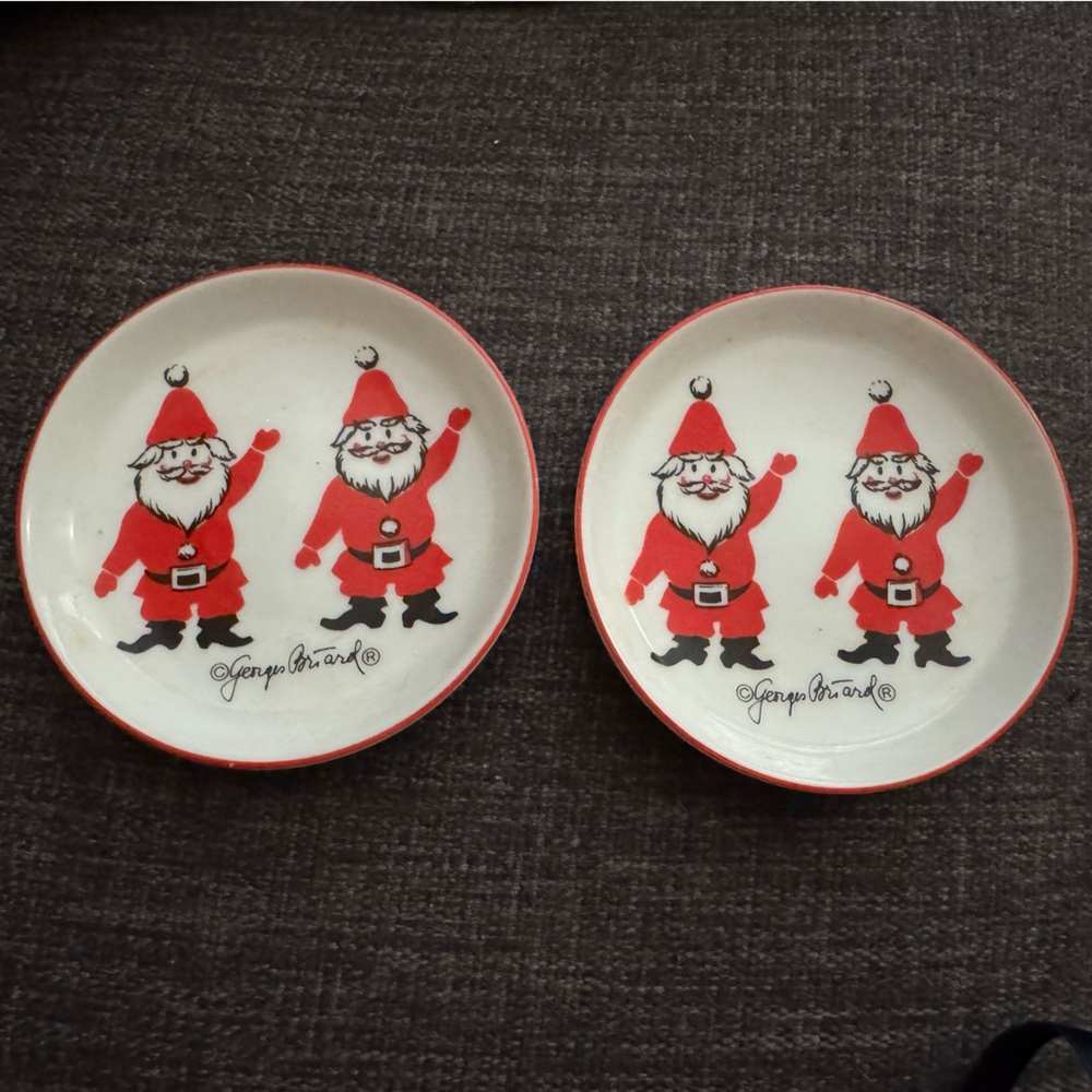 Pair of vintage 60s George Briard waving Santa coasters